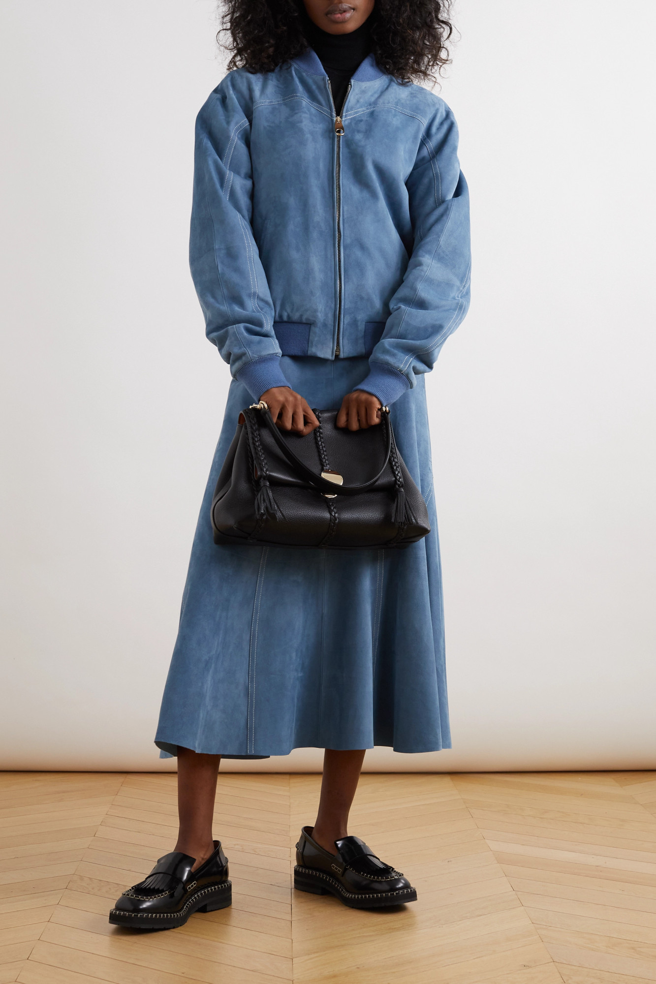 Chloé Blue Grizzled Suede Leather Jacket In Blue