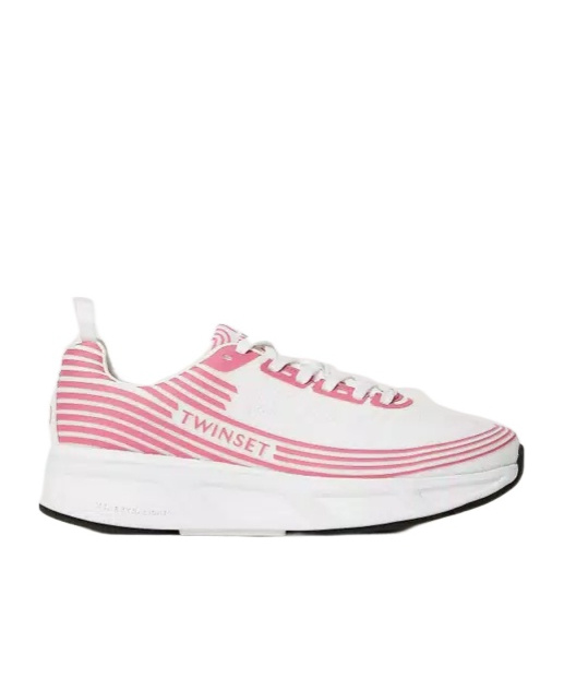 Shop Twinset Logo Striped Fessura Sneakers In White
