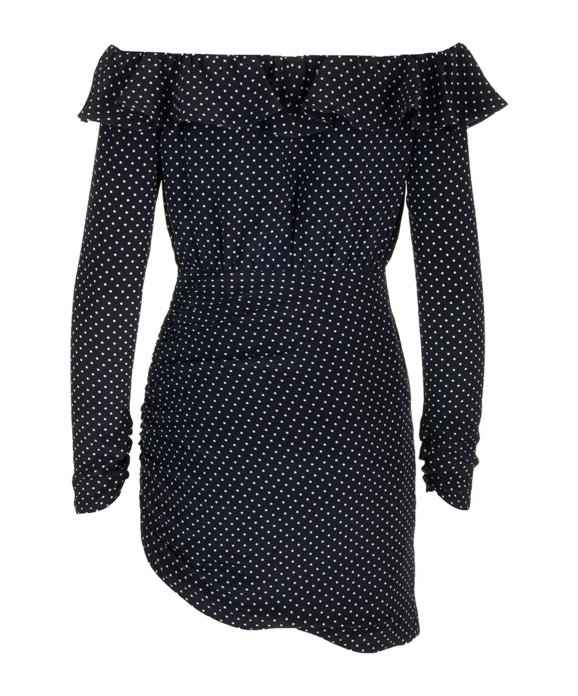Alessandra Rich Blue Silk Minidress With White Polka Dots In Black