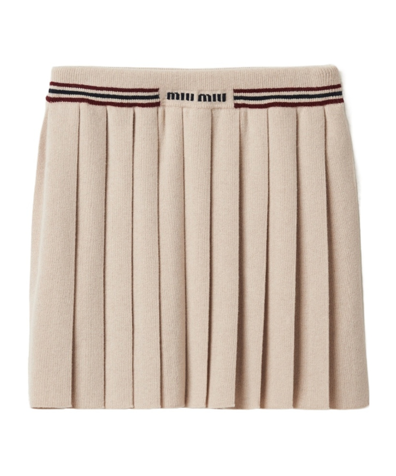 Miu Miu Pleated Knitted Cashmere Miniskirt In Nude