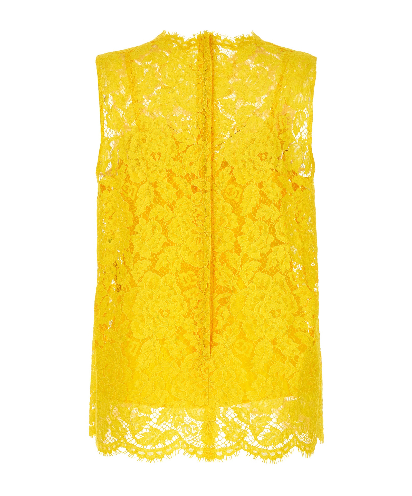 Dolce & Gabbana Branded Floral Cordonetto Lace Top In Yellow