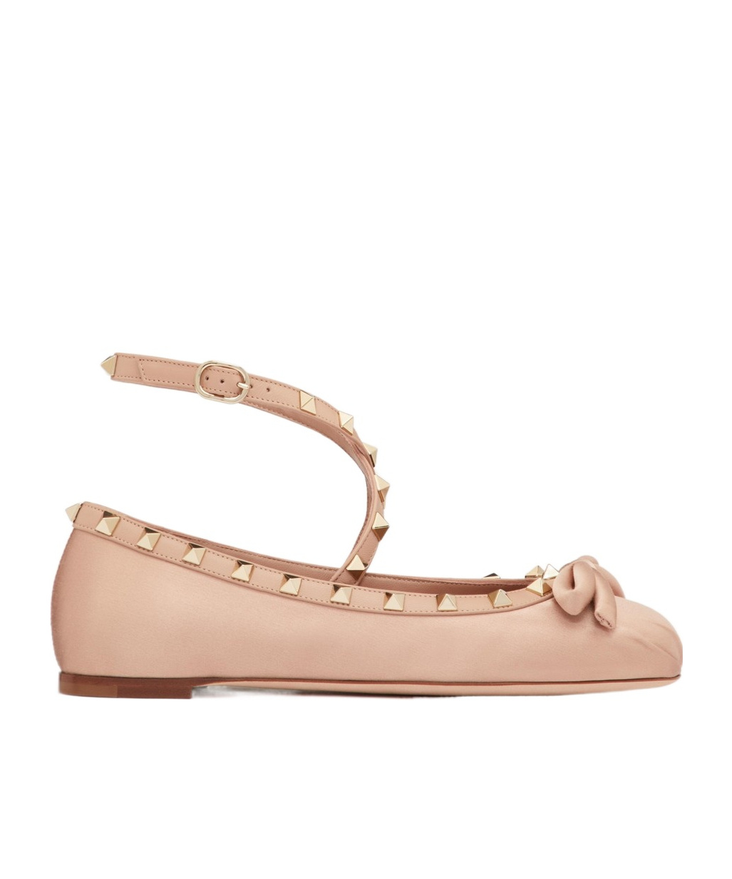 Shop Valentino Rockstud Satin Ballerina In Nude