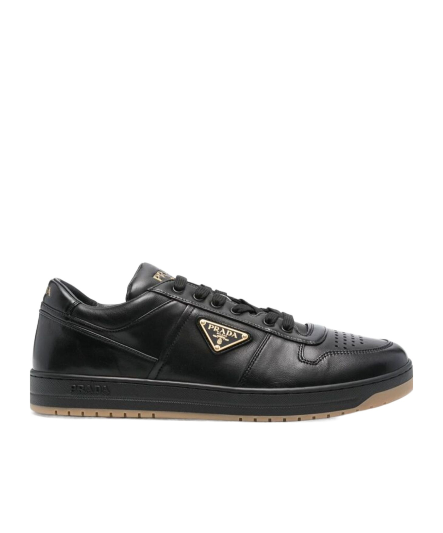 Prada Enamel-triangle Leather Sneakers In Multicolor