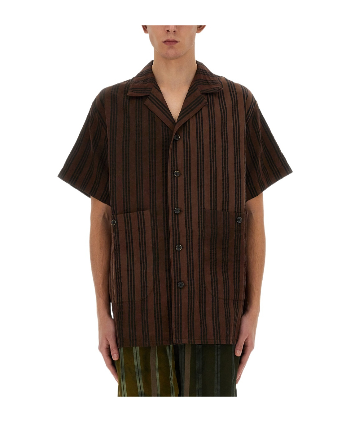Uma Wang Men's Striped Shirt | Size Large | Um1507 In Black