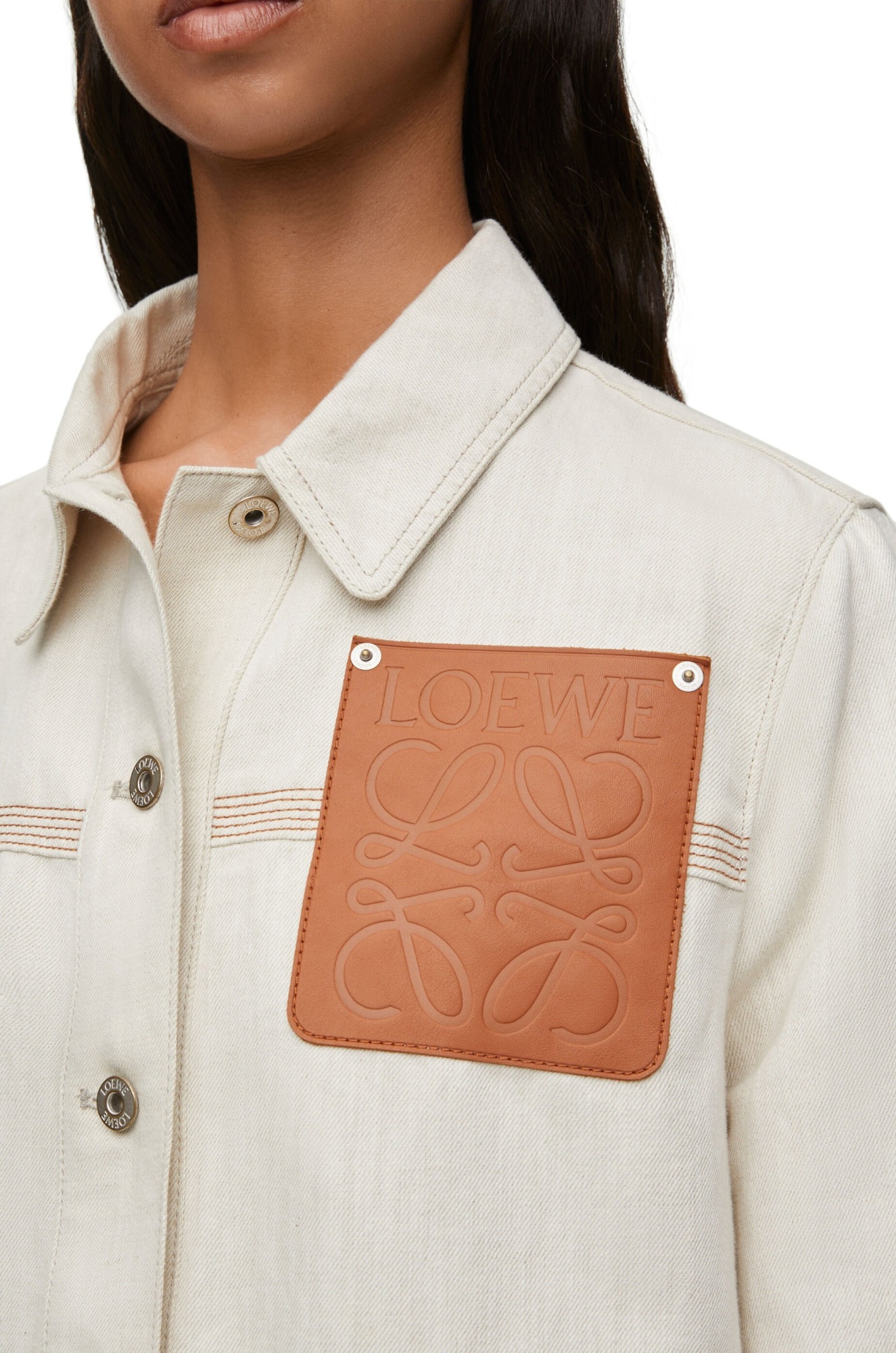 Loewe Asymmetric Leather-trimmed Cotton And Linen-blend Drill Jacket In White