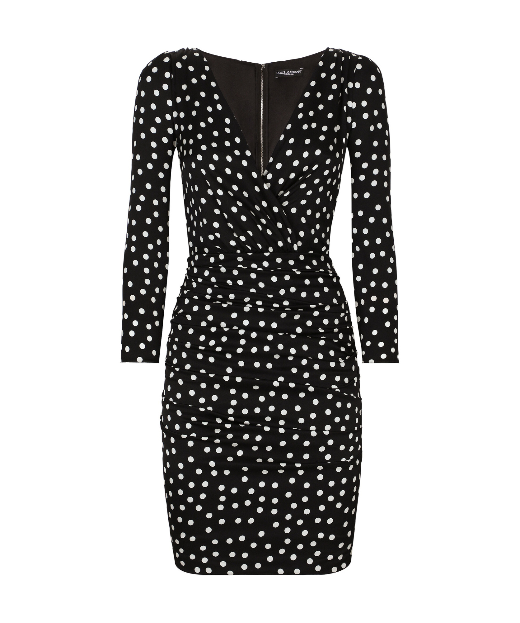 Dolce & Gabbana Polka Dot-printed Plunging V-neck Mini Dress In Black