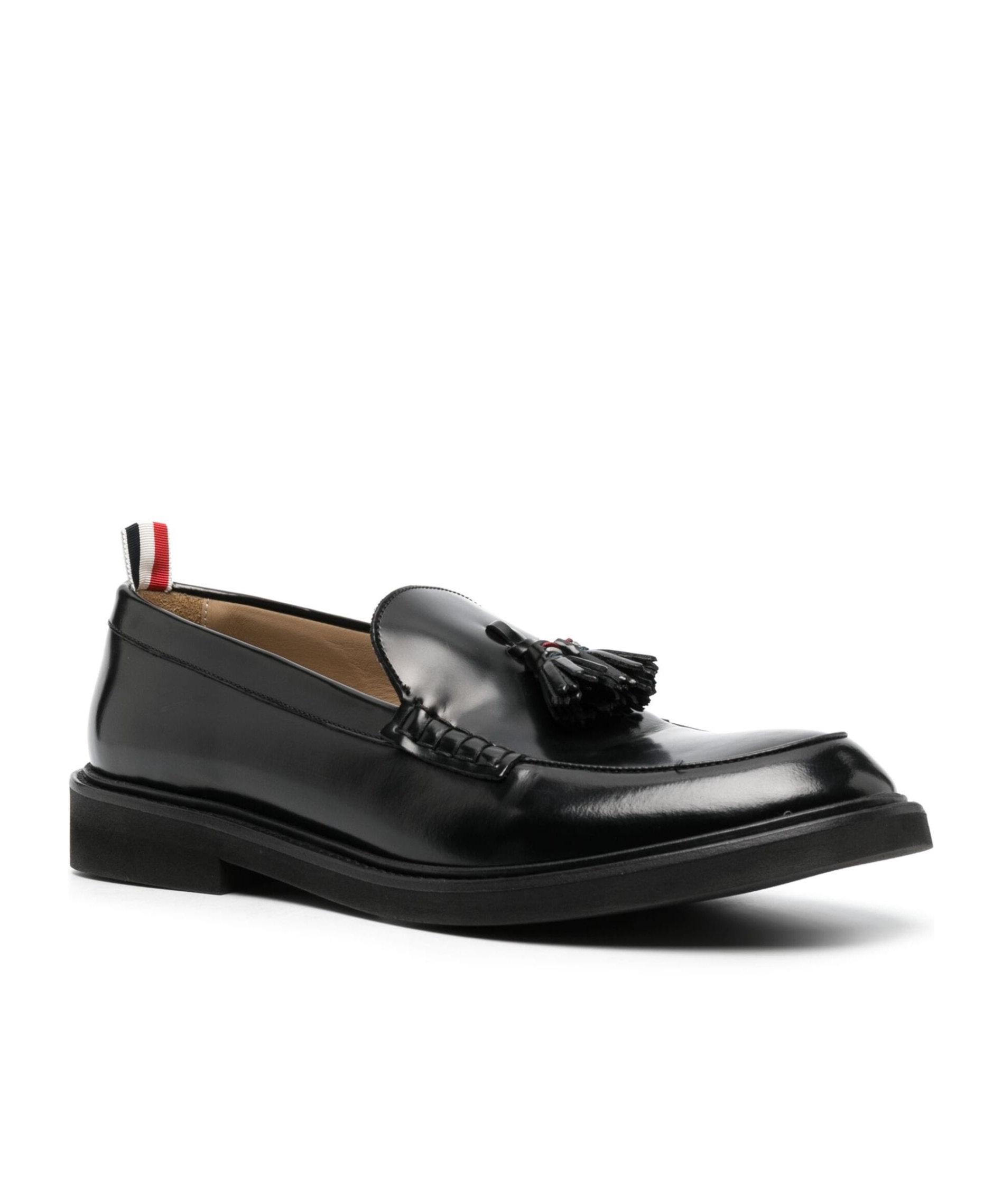 Thom Browne Navy Spazzolato Leather Tassle Loafers In Black