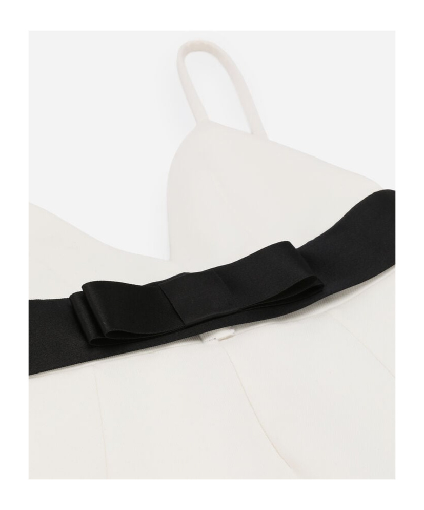 Dolce & Gabbana Woolen Dress With Satin Belt And Straps In Neutral
