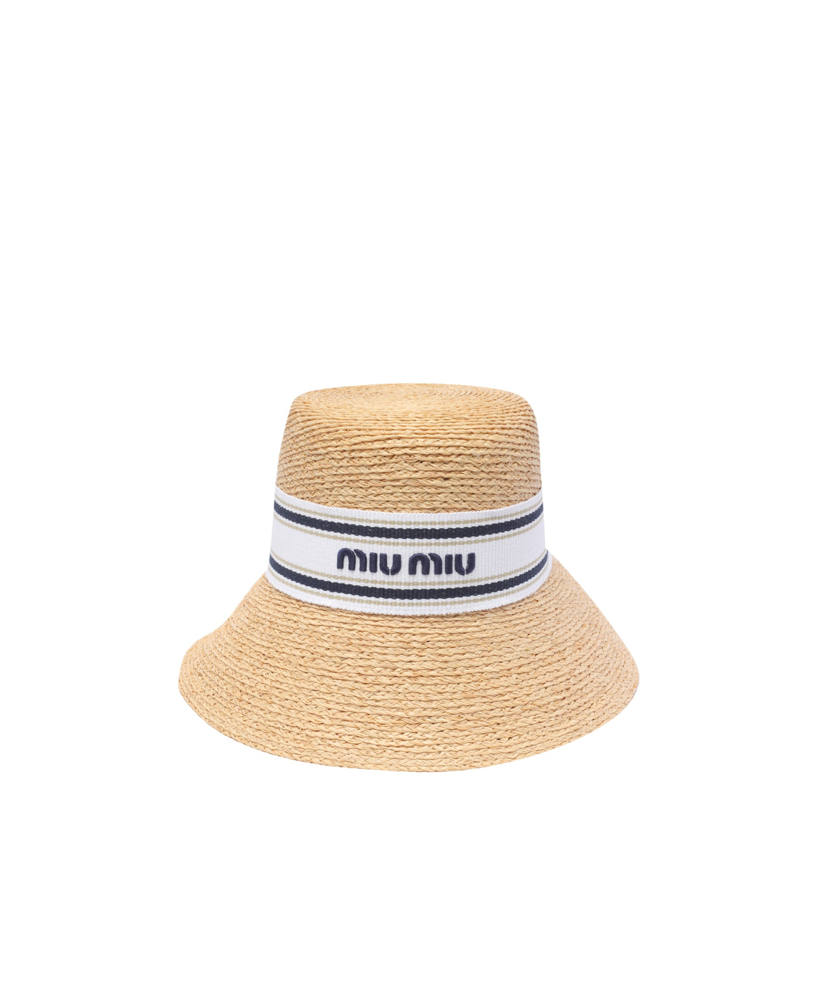 Miu Miu Logo-embroidered Raffia Hat In Nude