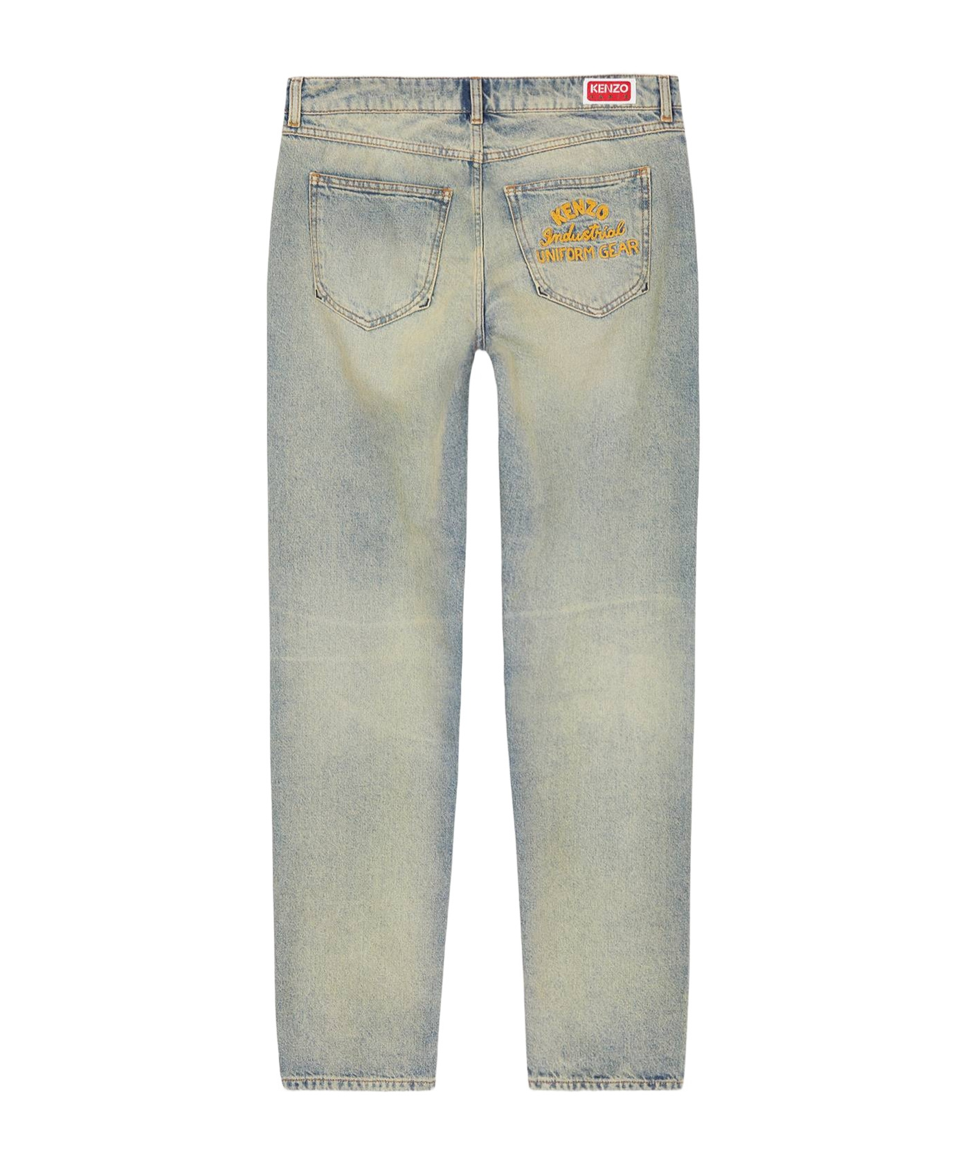Kenzo Logo Patch Straight-leg Jeans In Gray