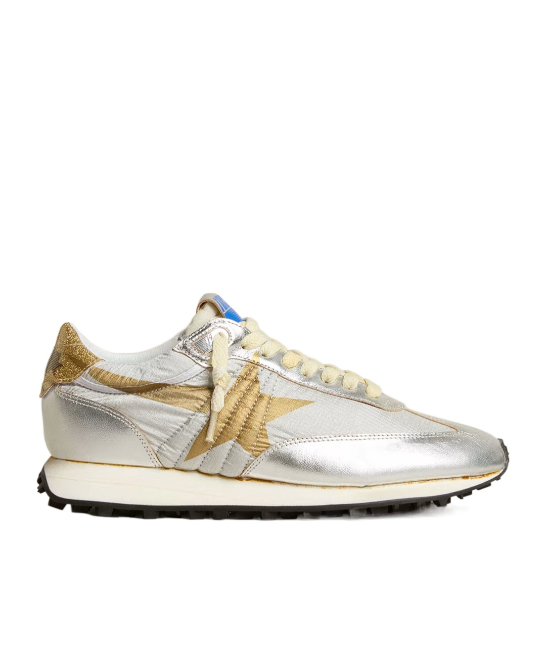 Golden Goose Marathon Sneakers With Silver Ripstop Nylon Upper And Gold Star Shoes In White
