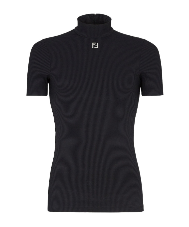 Fendi Stand Up Collar Knit Top For Men In Black