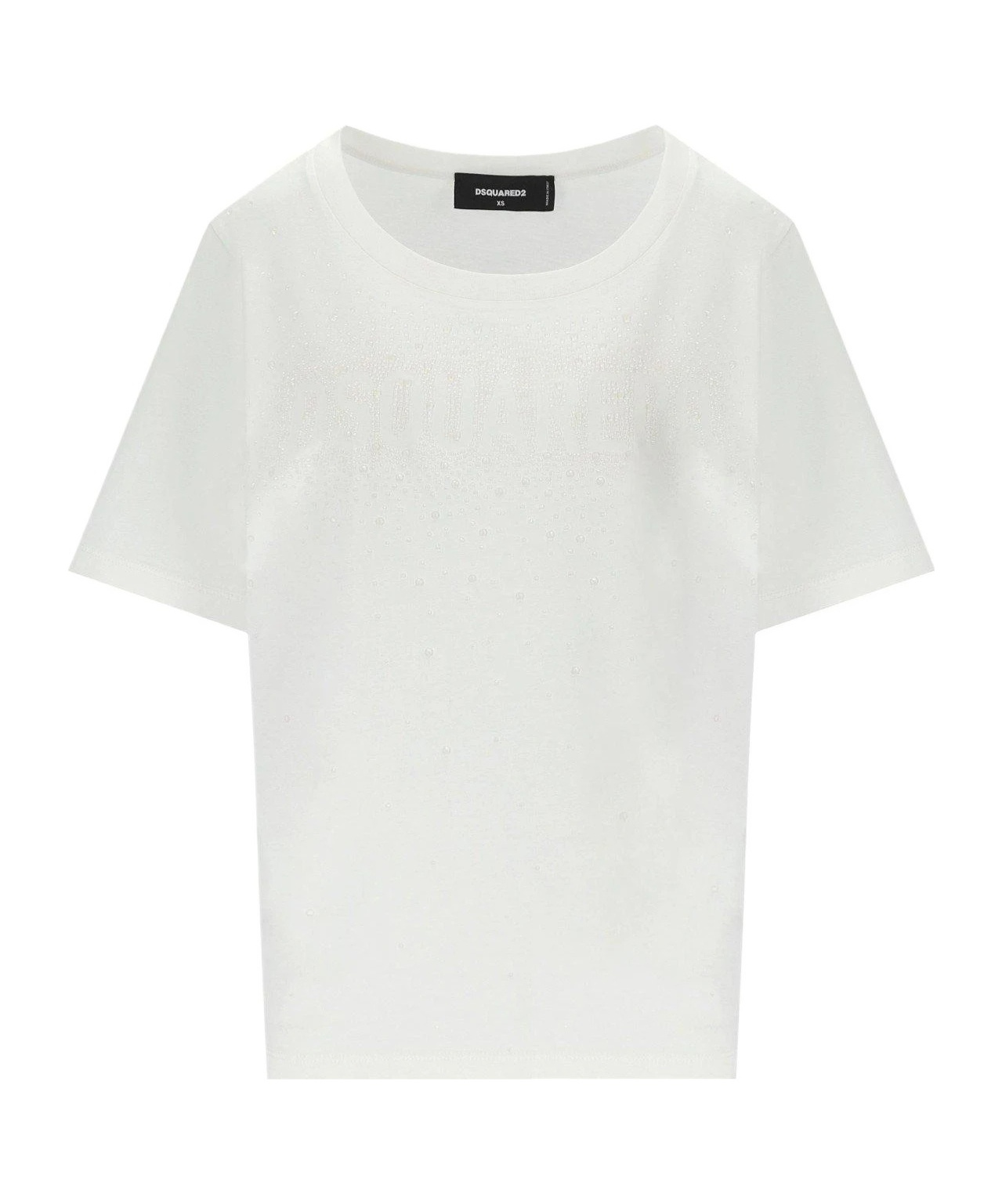 Dsquared2 Easy Fit White T-shirt With Rhinestones In White