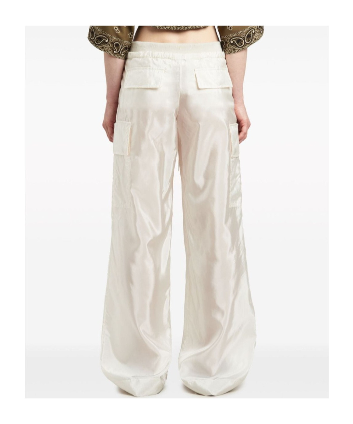 Palm Angels High-shine Satin Parachute Trousers In White
