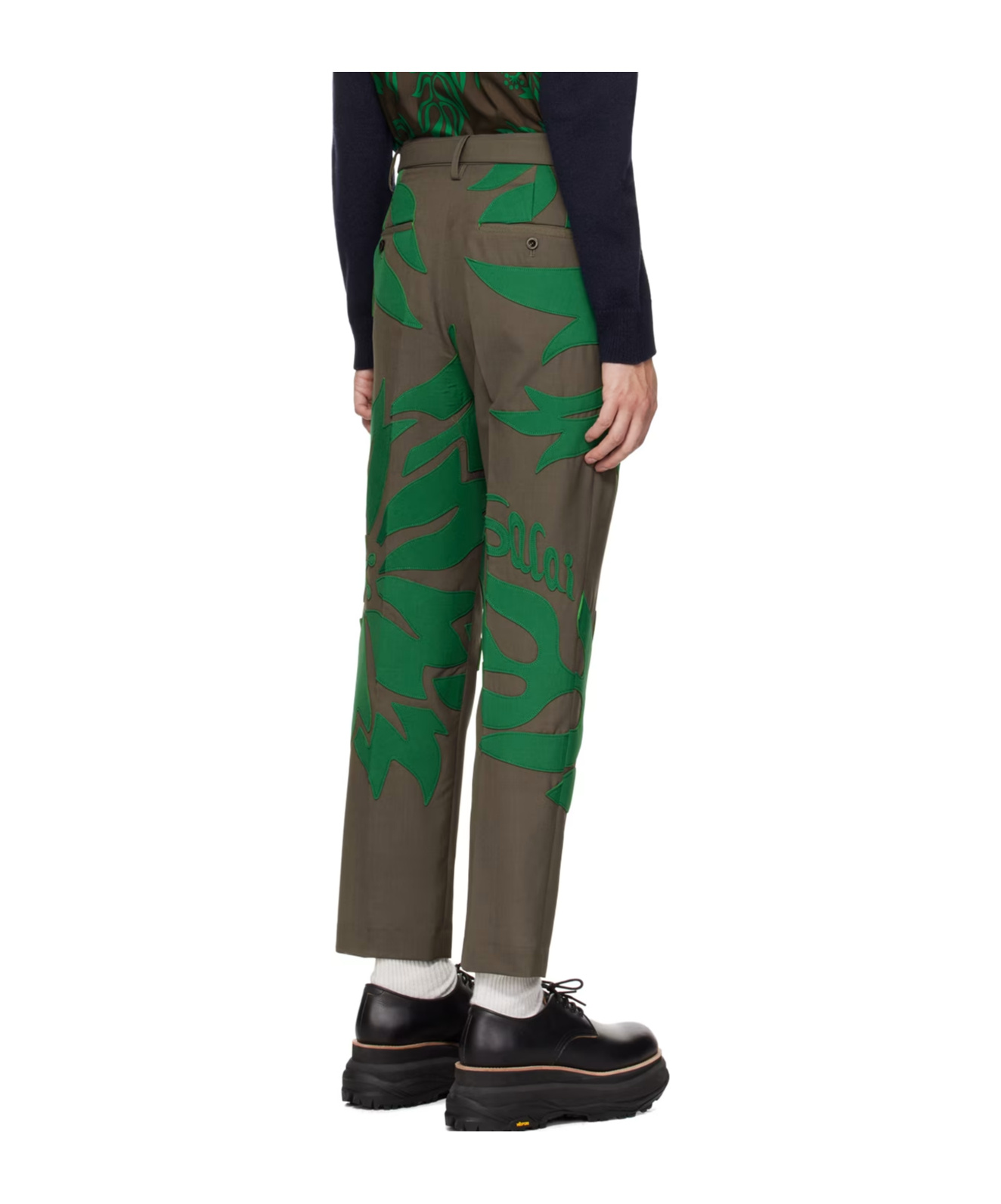 Sacai Floral Applique Casual Pants In Brown