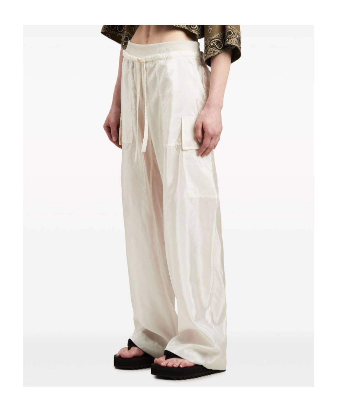 Palm Angels High-shine Satin Parachute Trousers In White