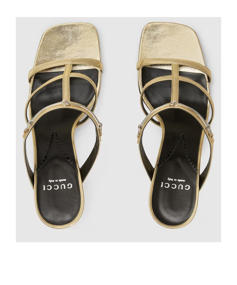 Gucci Horsebit Metallic Leather Caged Mules In Yellow