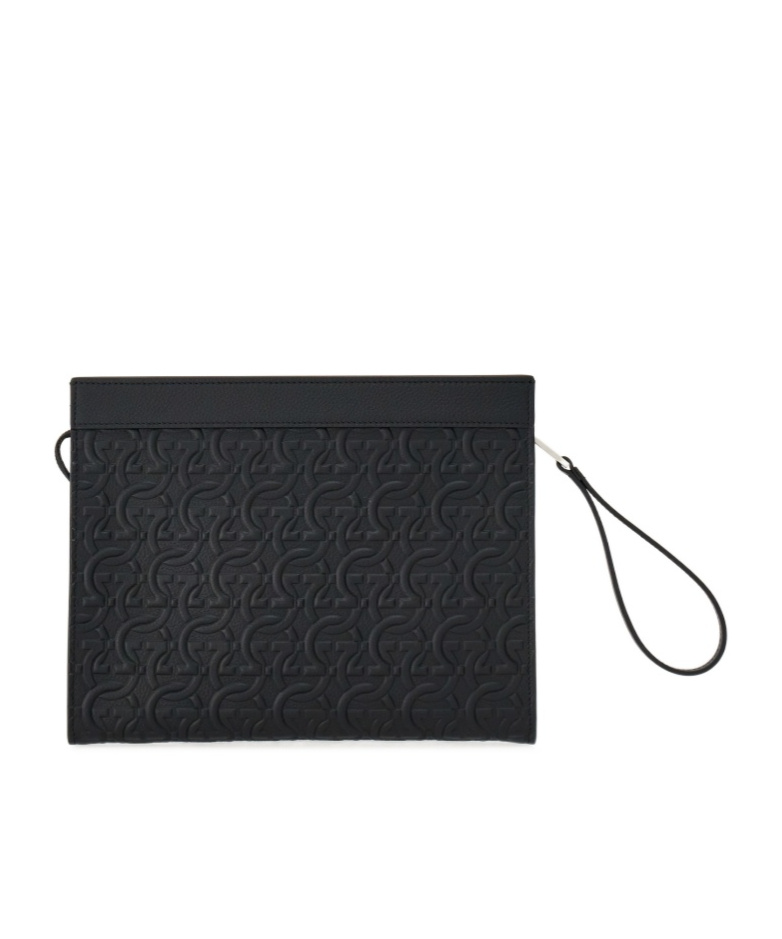 Ferragamo Salvatore Logo Embossed Clutch Bag In Black