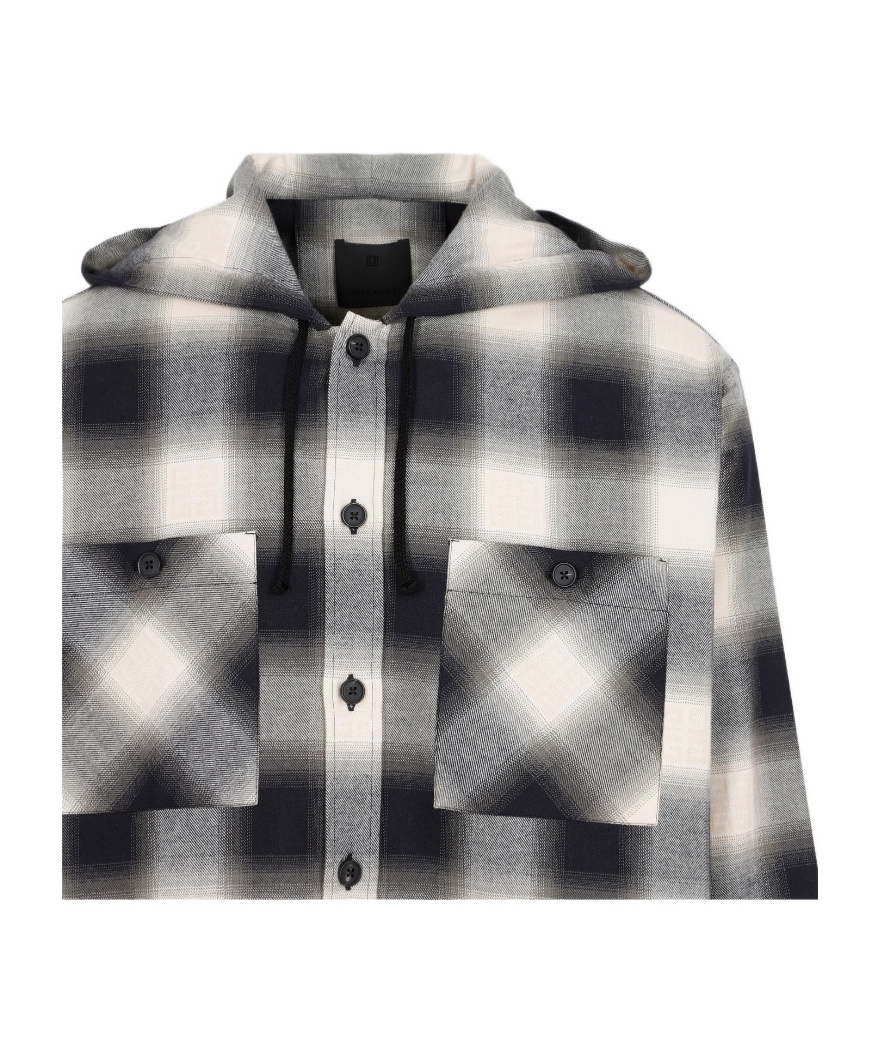 Givenchy Hooded Checked Shirt In Gray