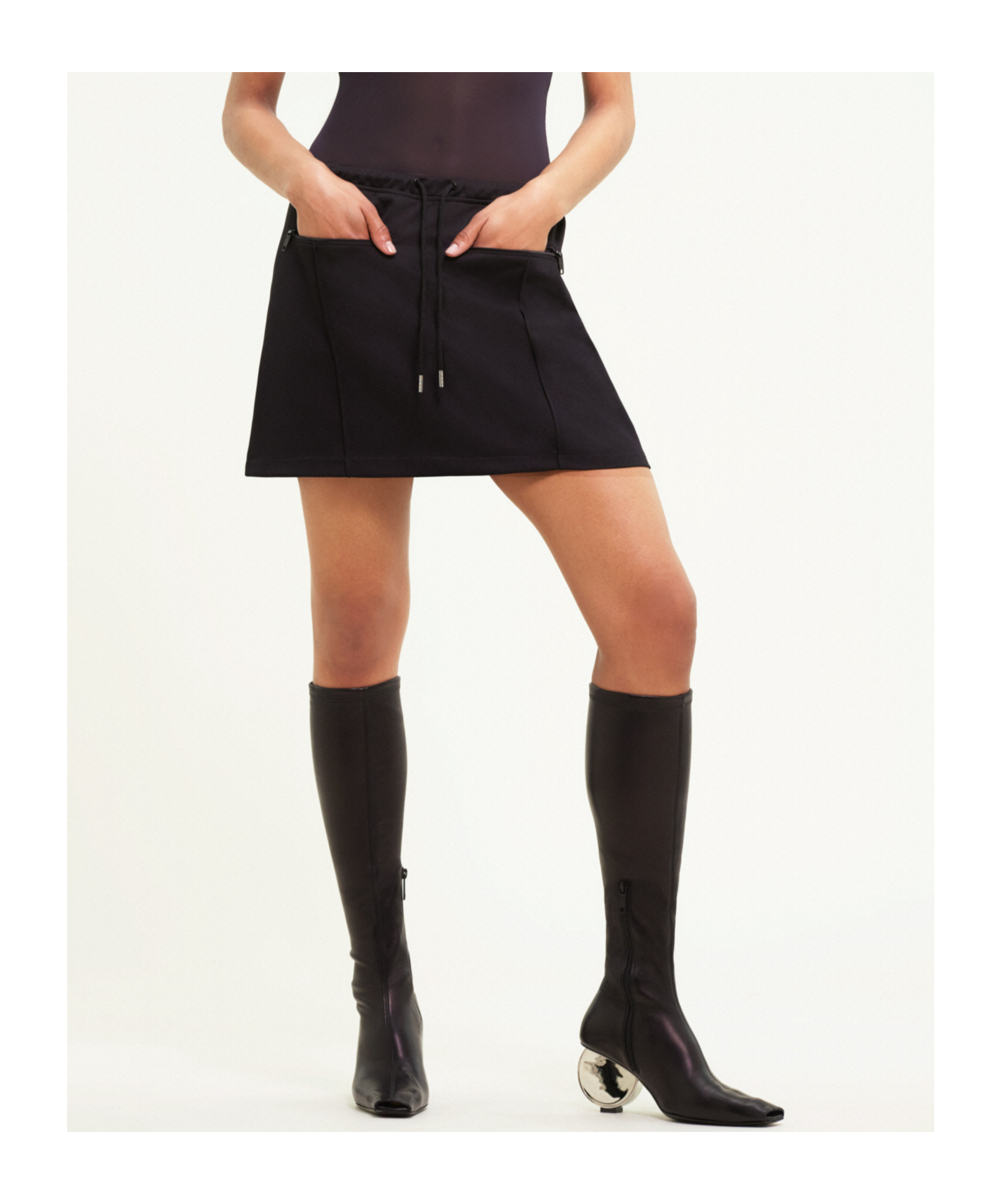 Courrèges Logo-patch Drawstring-waist Miniskirt In Black