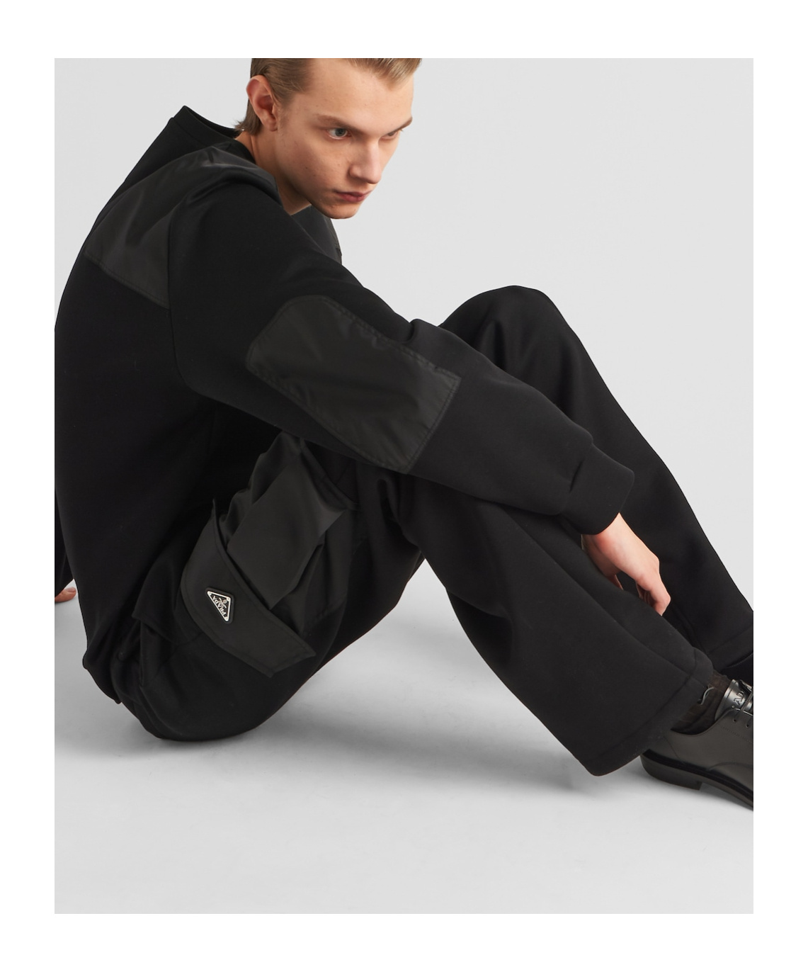 Prada Cotton Sweatshirt With Re-nylon Details In Black