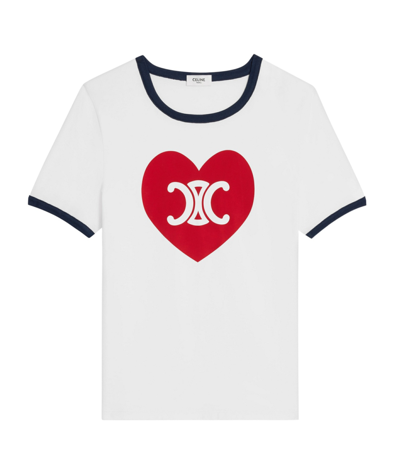 Celine Triumphant Heart Cotton Plain Knitted T-shirt In White