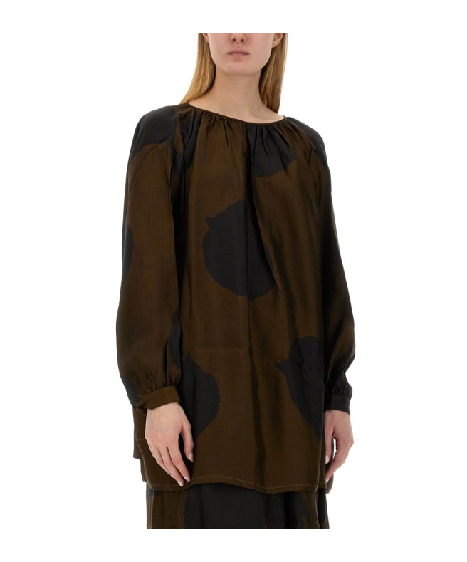 Uma Wang Tammy Abstract-print Blouse In Brown