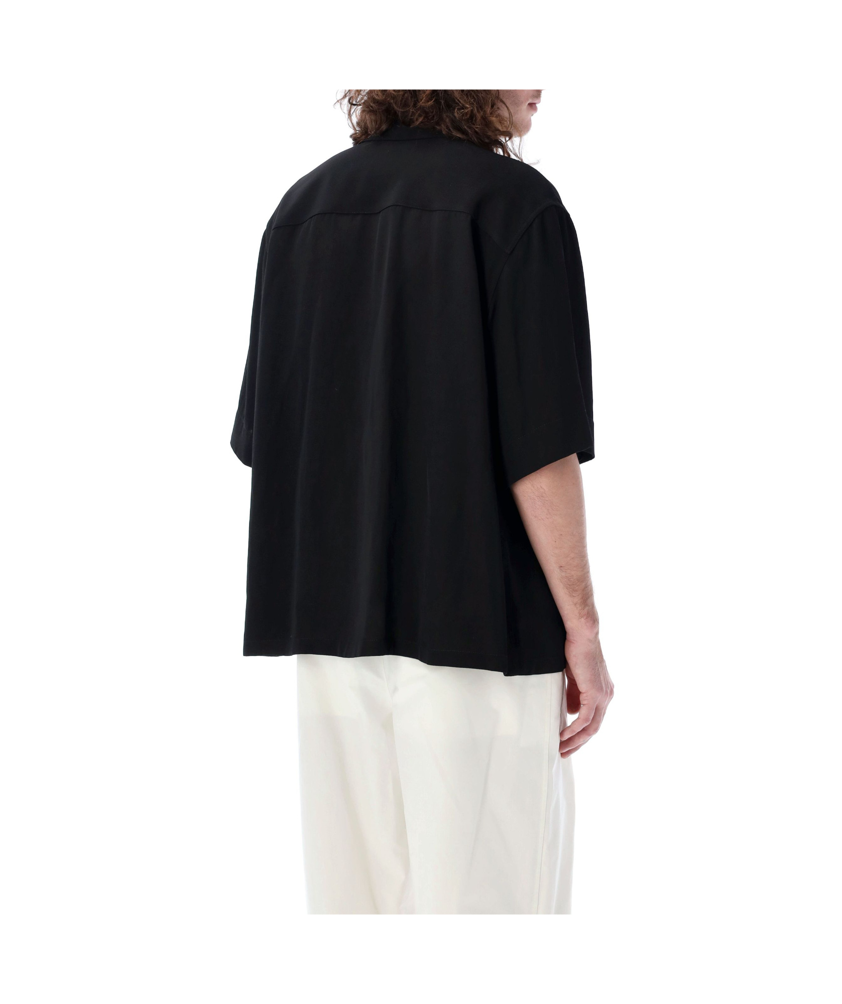 Jil Sander Mushroom-embroidered Bowling Shirt In Black
