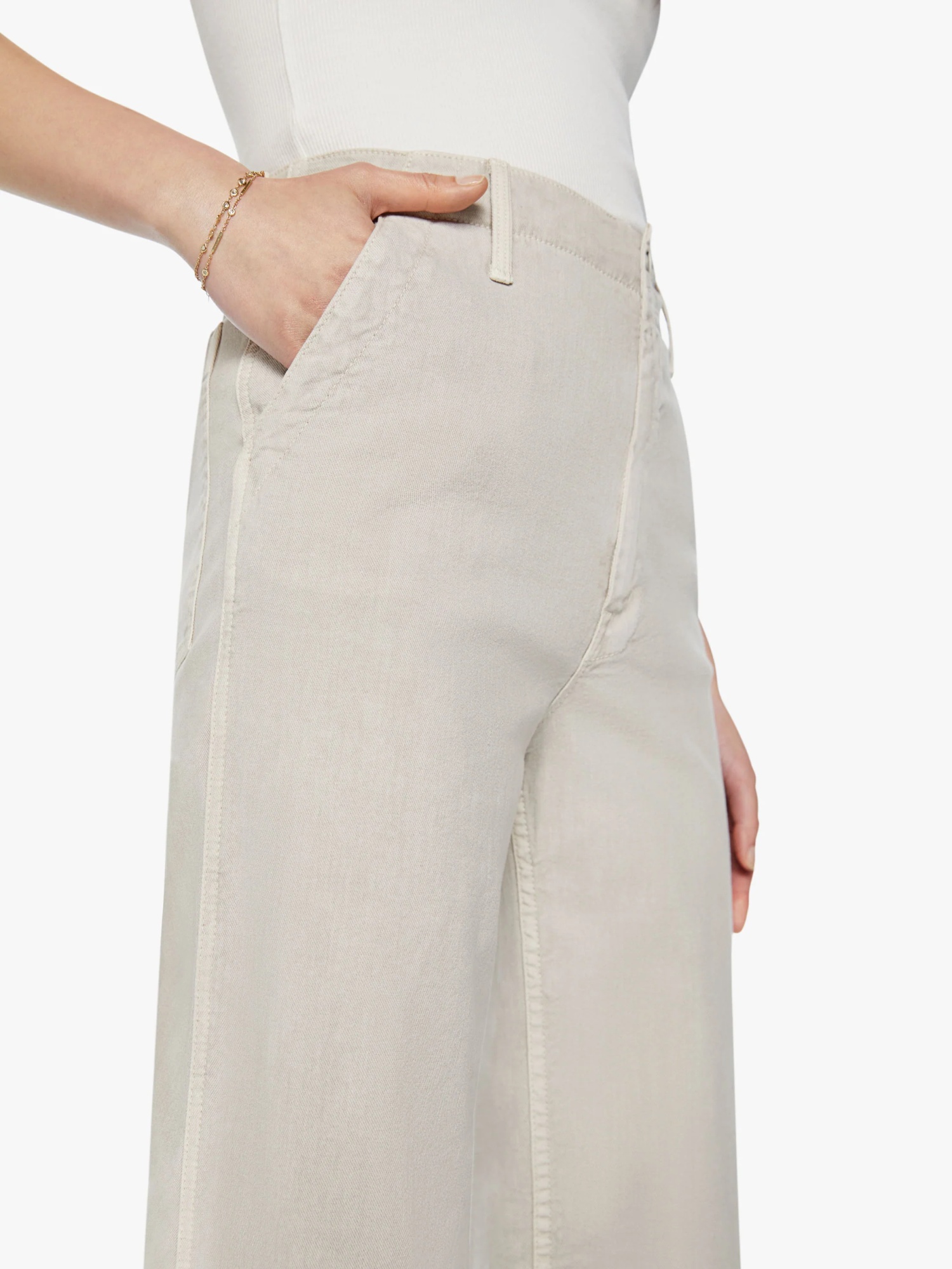 Mother The Major Zip Ankle Oat Oatmeal Pants In White