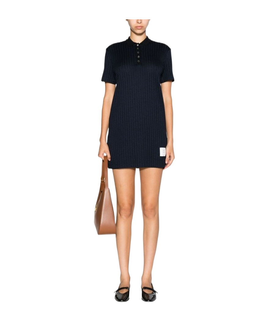 Thom Browne Checked Jacquard Polo Minidress In Blue