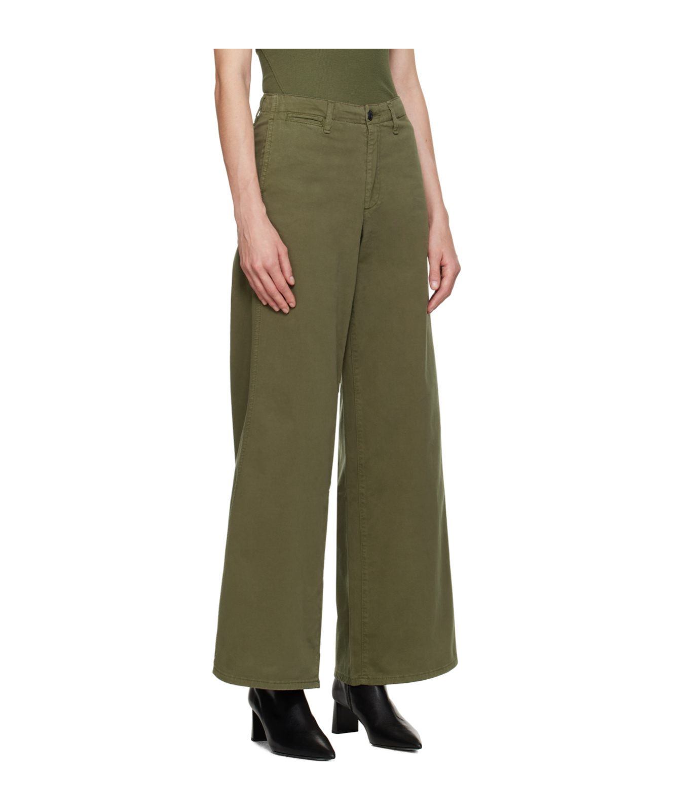 Rag & Bone Twill Wide-legged Casual Pants In Green