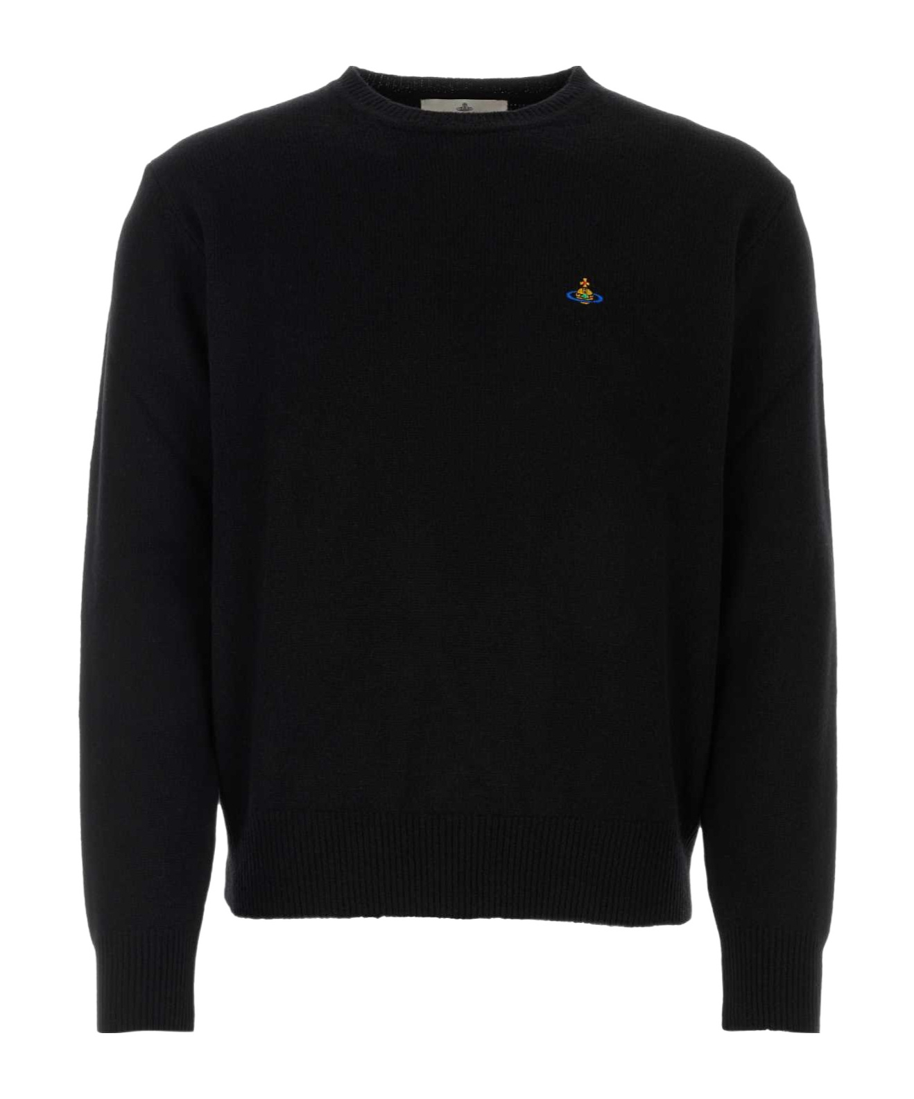 Vivienne Westwood 'alex' Black Crewneck Sweater With Orb Logo Detail On The Front In Black