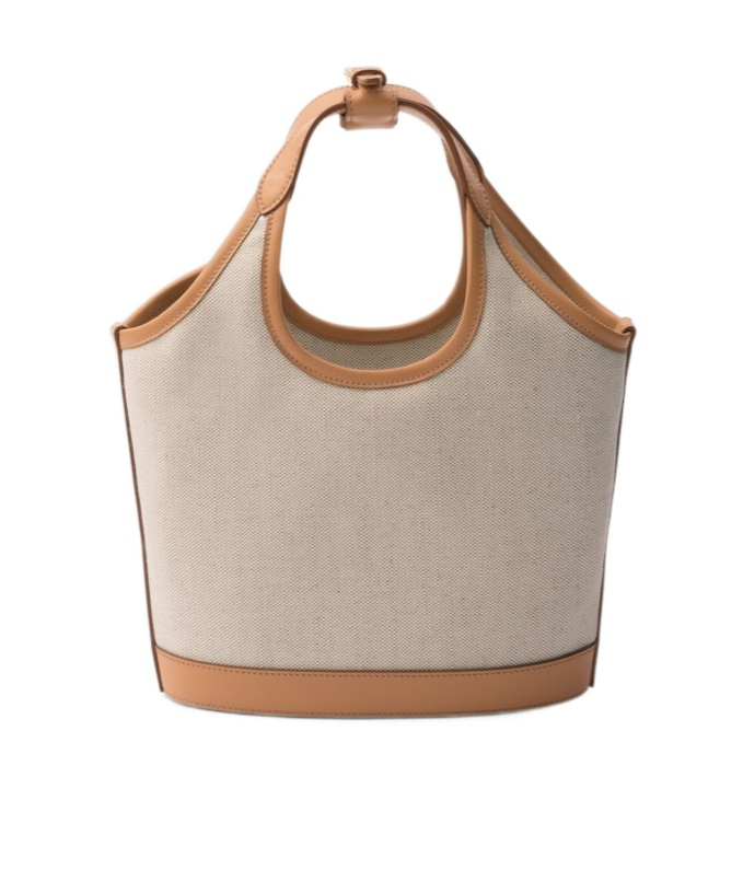 Shop Prada Linen Blend And Leather Mini-buckle Bag In Neutral Color