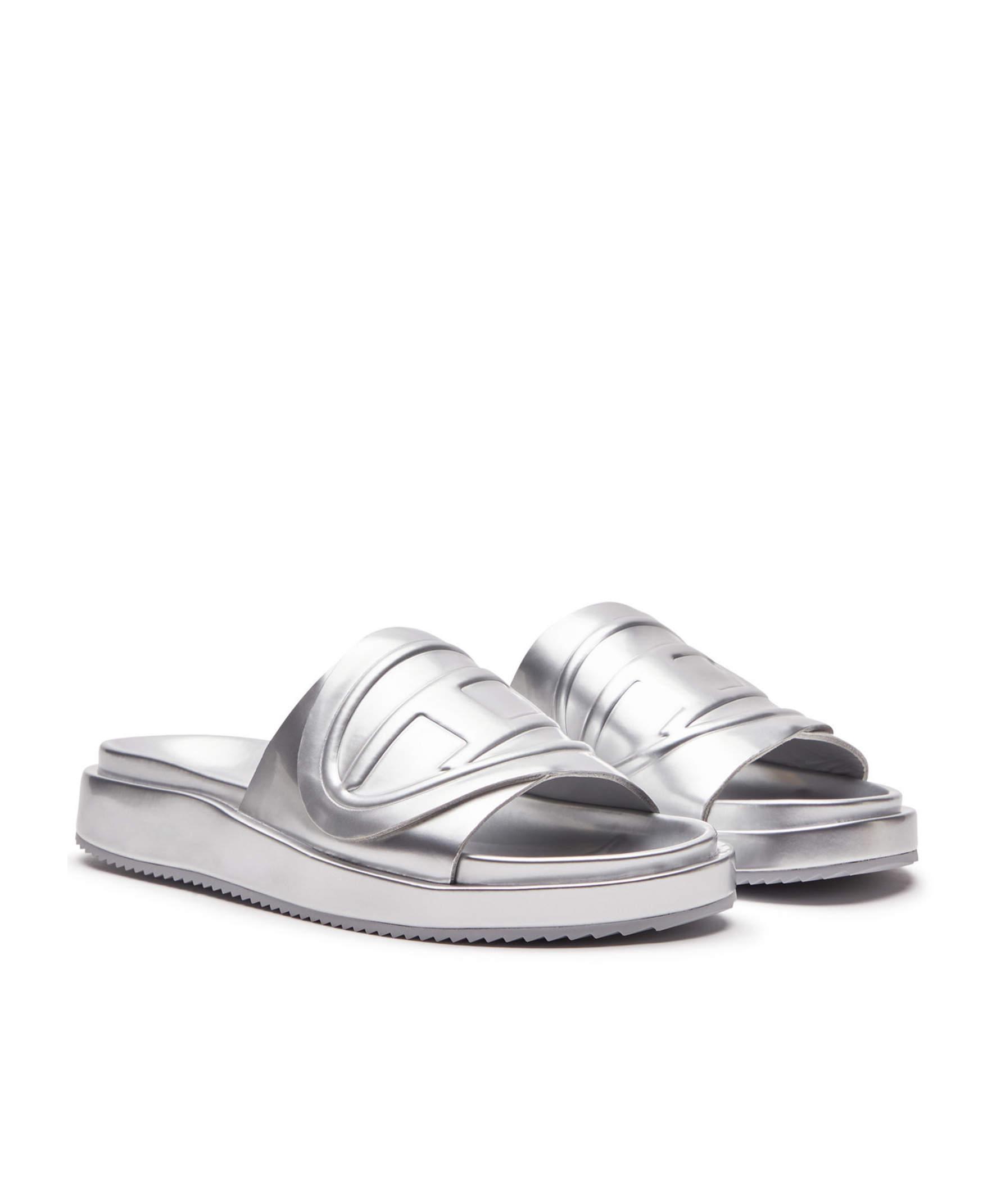 Diesel Oval D Slide Sandal In Gray