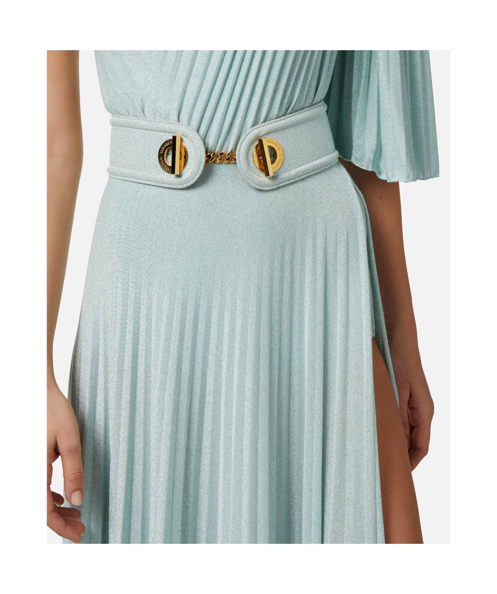 ELISABETTA FRANCHI ASYMMETRICAL PLEATED LONG DRESS