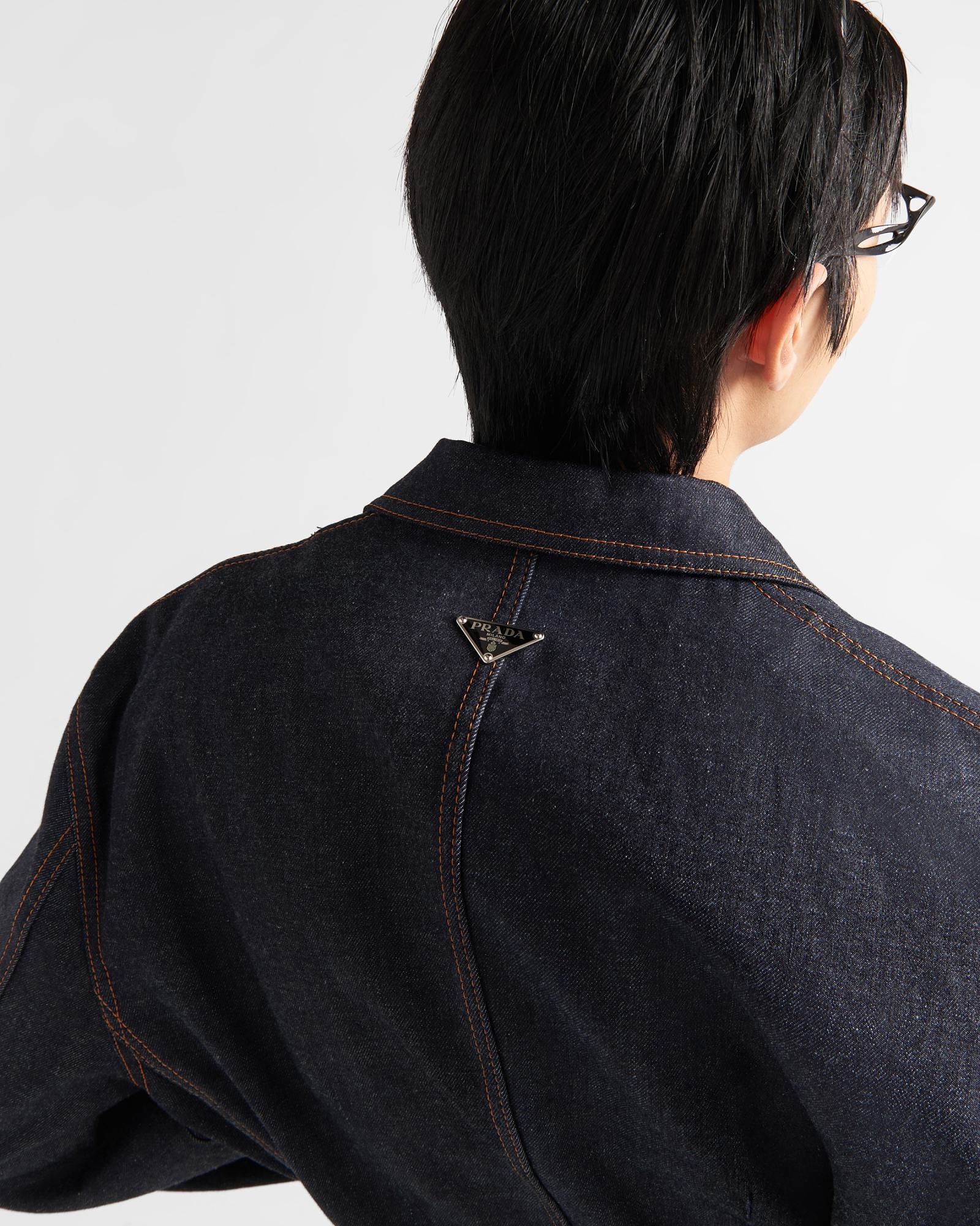 Prada Triangle-plaque Denim Jacket In Blue