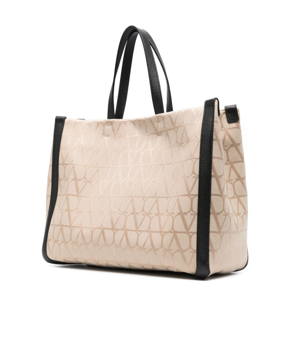 Valentino Structured Two-tone Canvas Tote In Nude