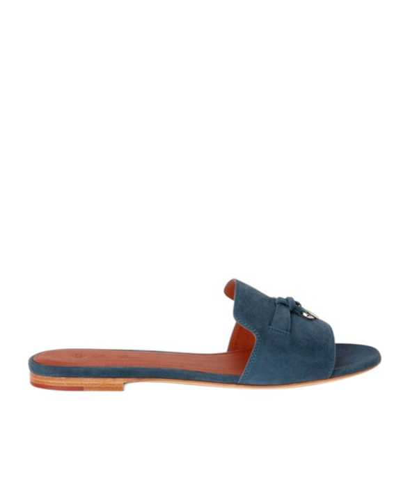 Loro Piana Summer Charms Flat Slippers In Denim Blue