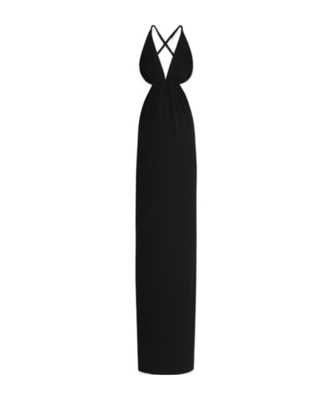 Saint Laurent Abito Lungo In Crepe Nero Donna In Black