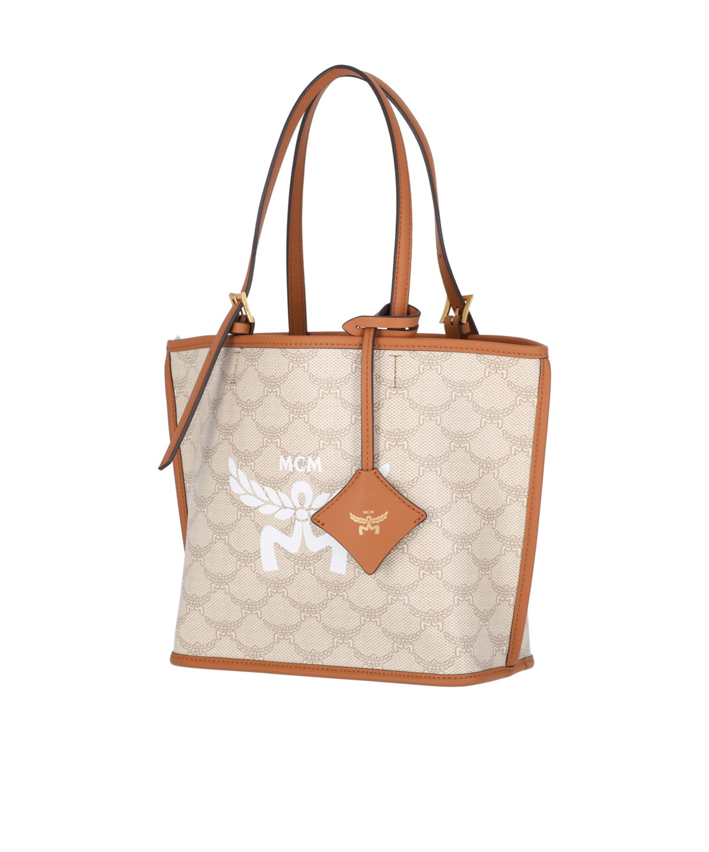 Mcm Mini Himmel Lauretos Monogram Pattern Tote Bag In Nude