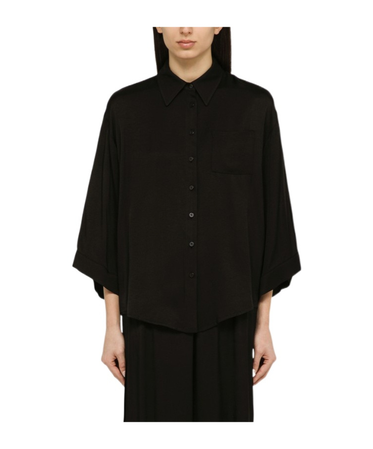 Shop Federica Tosi Lapel Long-sleeved Shirt In Black