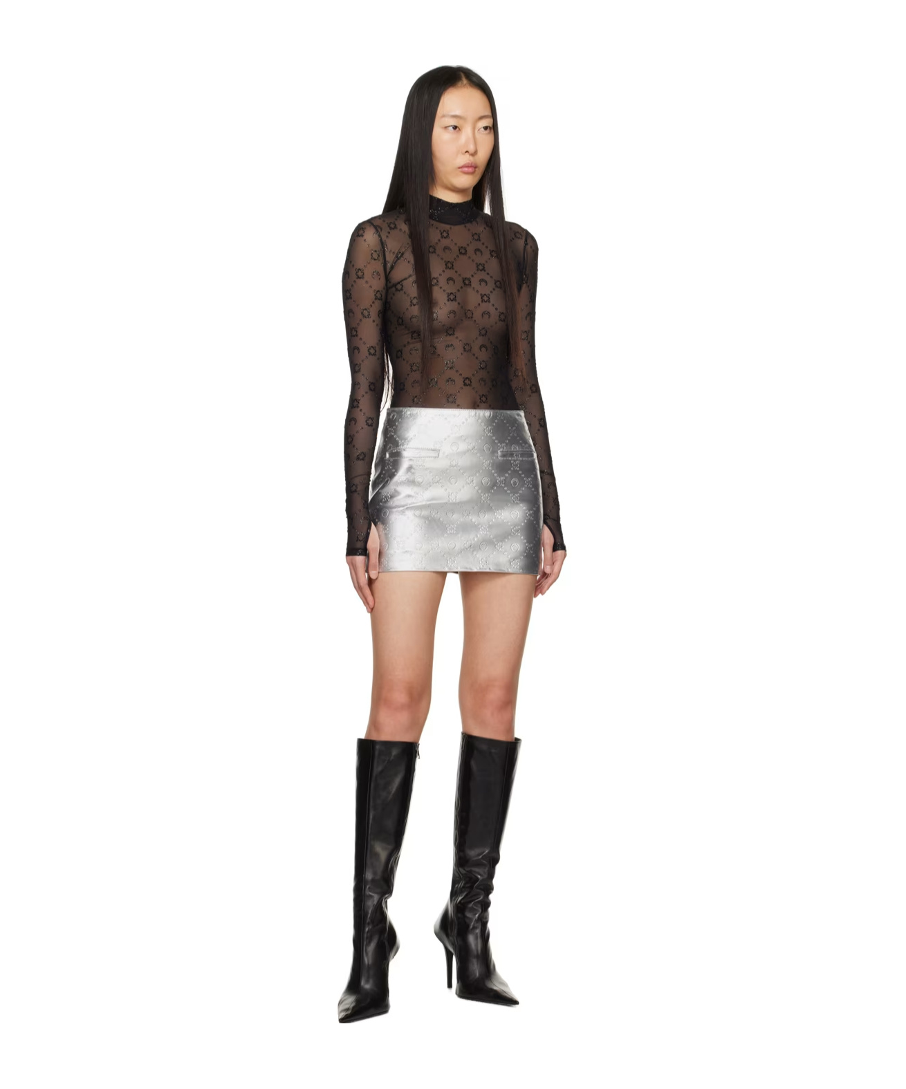 Marine Serre Embossed Skirt With Logo Pattern In Black