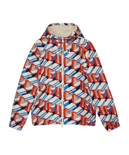 Gucci Nylon Jacket With Geometric Print Multicolor In Multi
