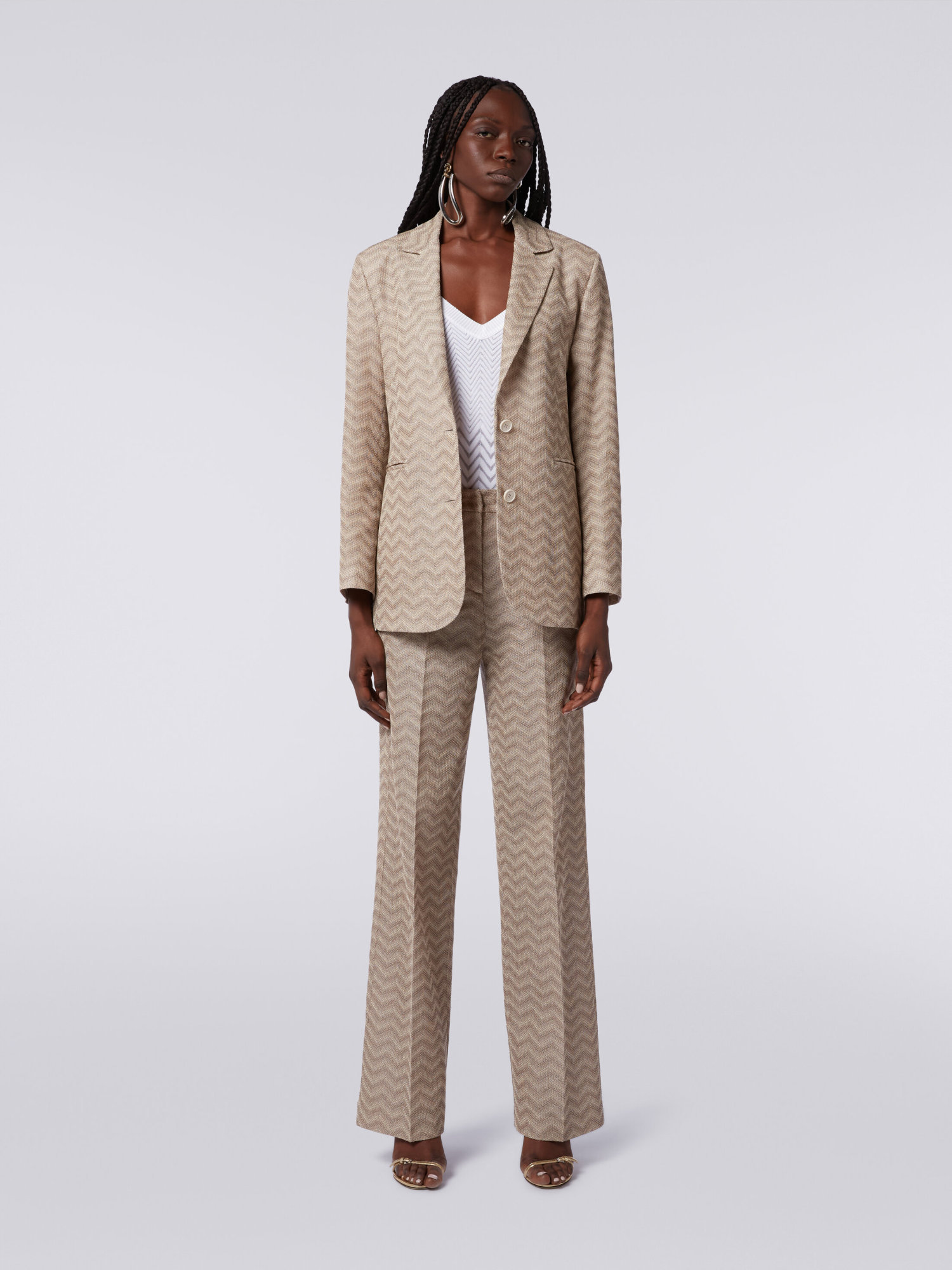 Missoni Chevron-knit Single-breasted Blazer In Nude