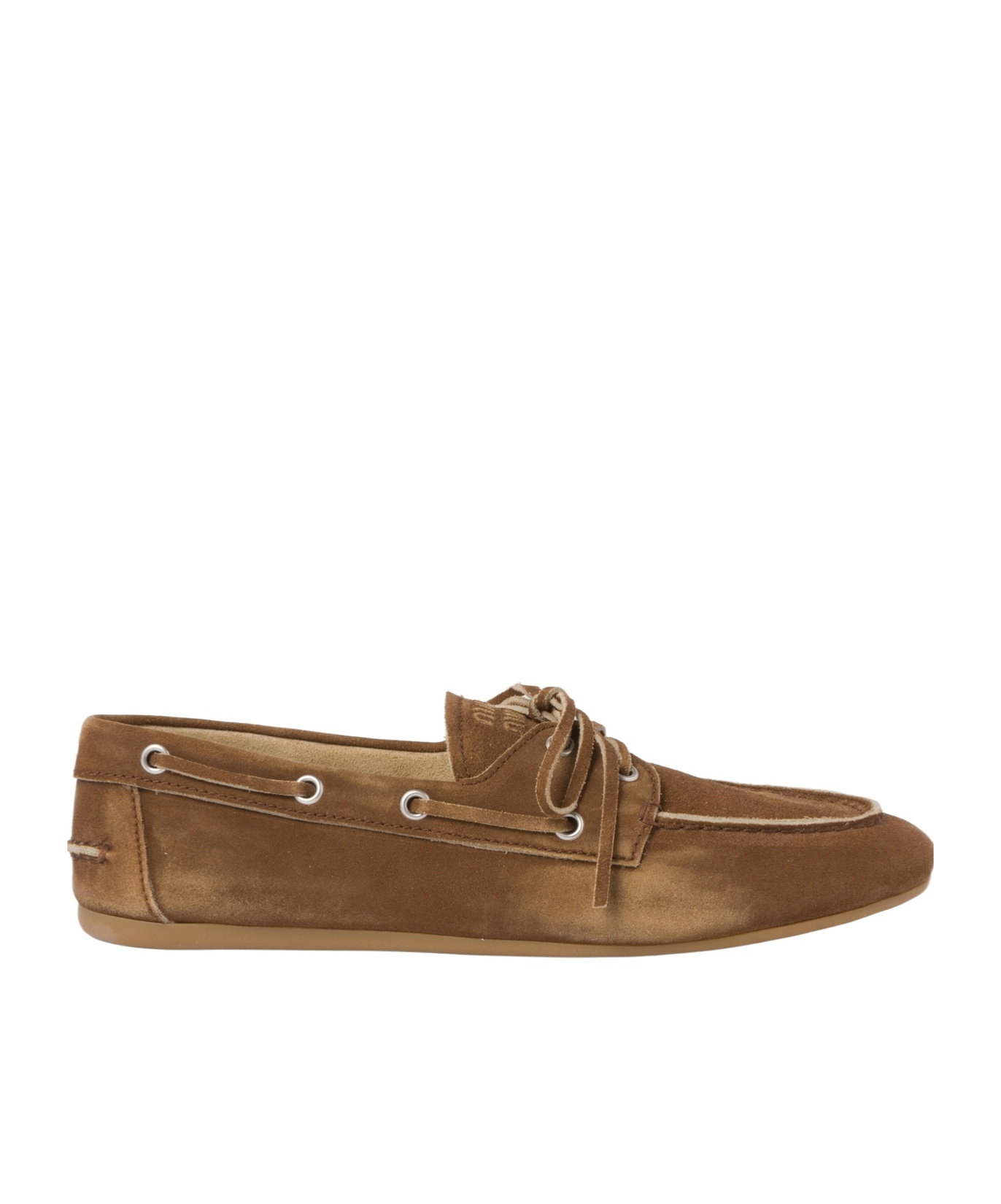Shop Miu Miu Faded Unlined Suede Loafers In Brown