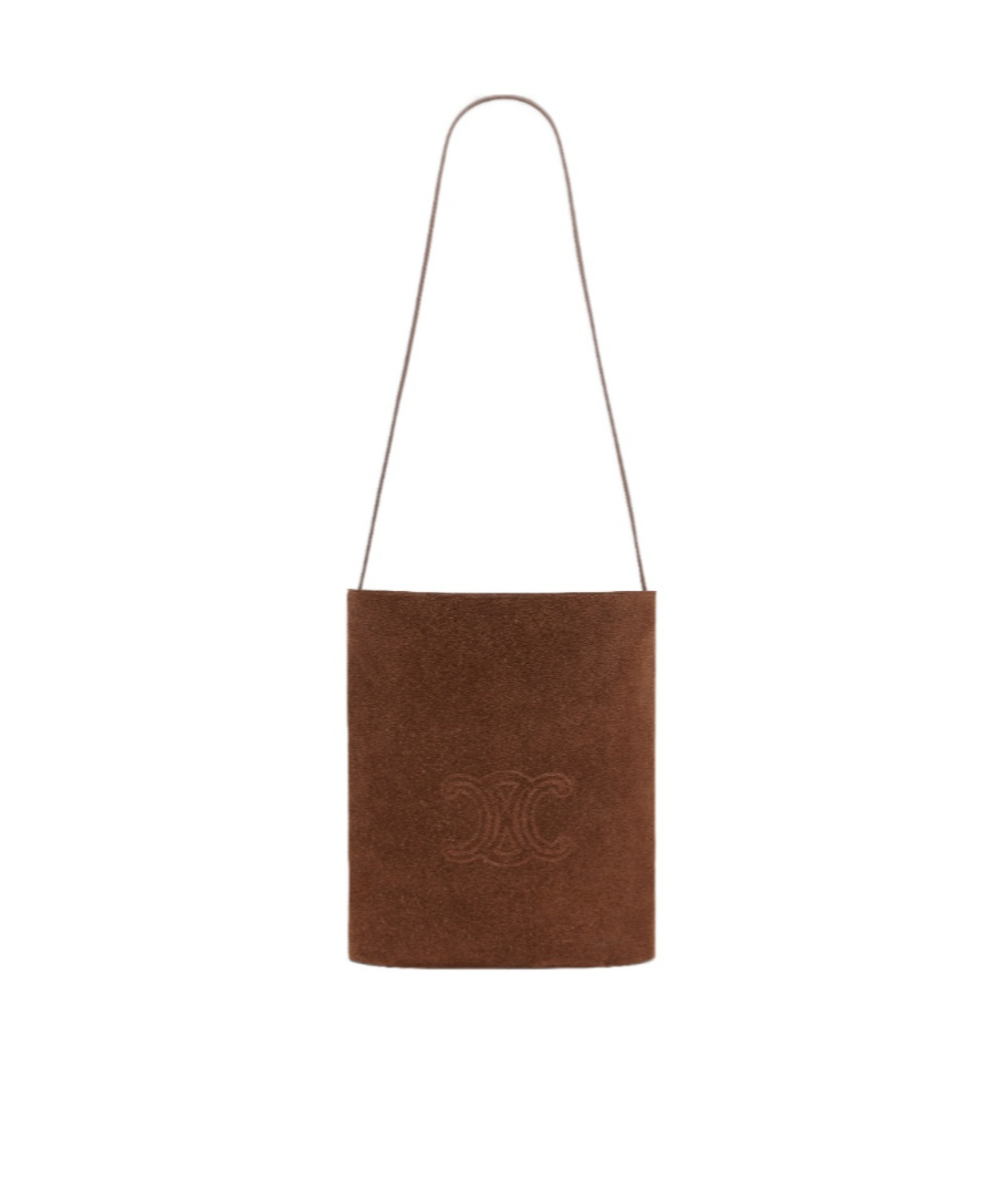 Celine Triomphe Embossed Bucket Shoulder Bag In Brown