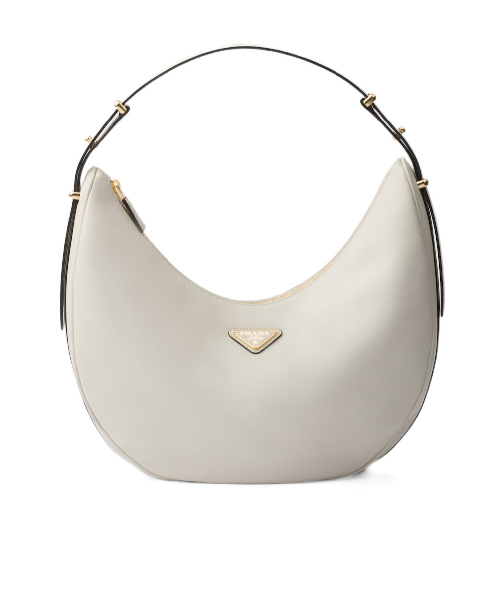 Prada Large Arqué Leather Shoulder Bag In White