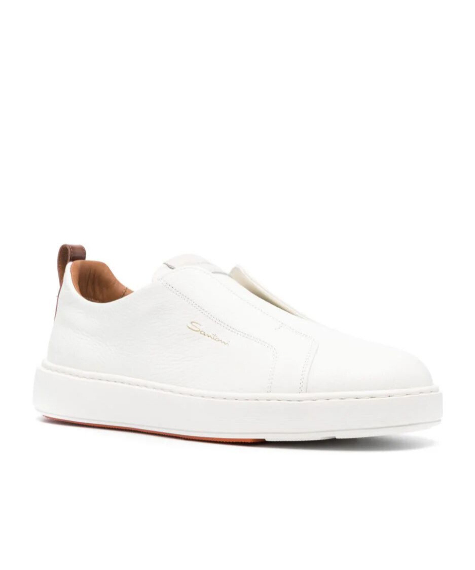 Santoni Slip-on Sneakers With Calf Leather And Durable Rubber Sole In White
