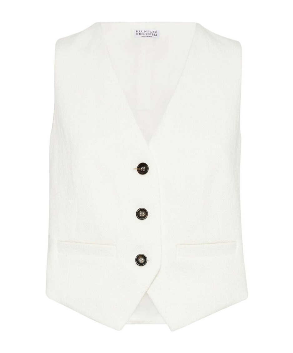BRUNELLO CUCINELLI BRUNELLO CUCINELLI HERRINGBONE-PATTERN V-NECK BUTTON-DOWN GILET