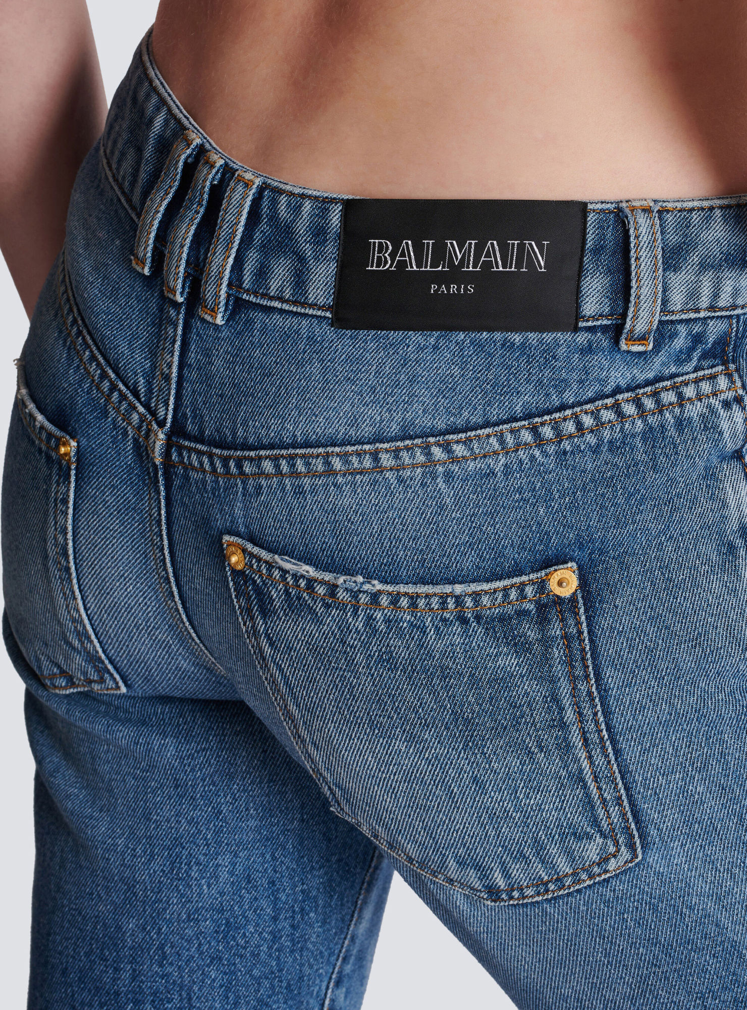 Balmain Flared Cotton Denim Jeans In Blue